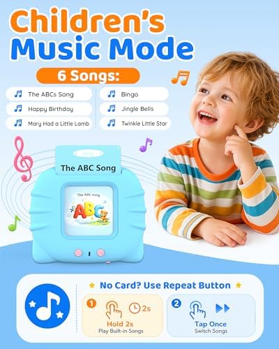 Aullsaty Talking Flash Cards for Toddlers 1-5 Years Old, Upgraded 536 Sight Words with 6 Songs Montessori Autism Sensory Toys, Educational Learning Speech Therapy Birthday Gifts for Boys Girls (Blue) - Image 5