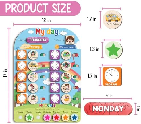 Kid Daily Routine Chart 12x17'', Wooden Chore Chart for Kids, My Day Chore Chart, Kids Daily Chores, Daily Responsibility Chart for Kids - Image 2