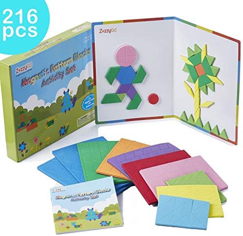 ZazzyKid Kids Magnetic Pattern Blocks Set: 216 PCS Geometric Shape Puzzles Tangram - STEM - Image 2
