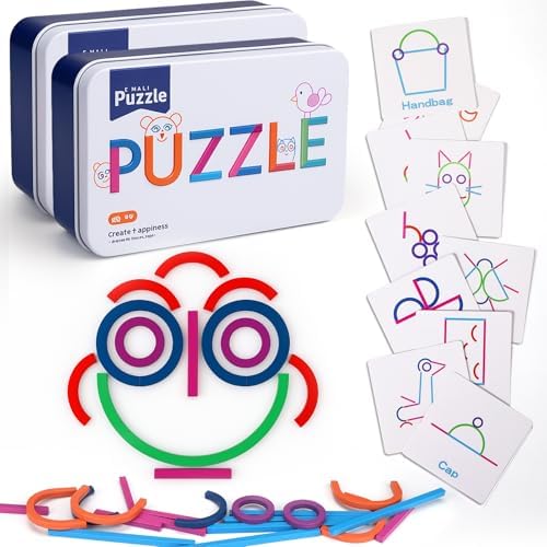Vodolo 2pcs Wooden Pattern Blocks Sticks and Rings Learning Set,Smart Sticks for Kids 3 4 5 Years,Puzzle Stick Building Toys,Montessori Brain Blocks Preschool Toys Learning Resources by Vodolo