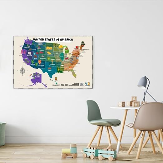 Large 24" x 36" Illustrated World Map & USA Map for Kids – Laminated Write-On Wipe-Off Educational Wall Maps for Classroom & Homeschool – Made in USA – by 42 Curiosity - Image 6