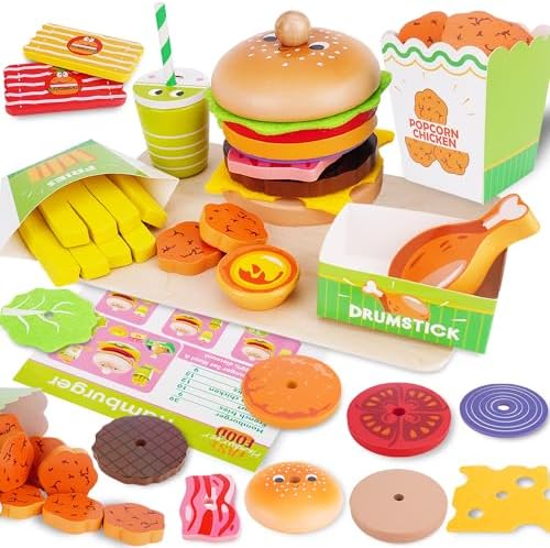 Melofaver Hamburger Toys, Montessori Pretend Play Food Sets for Kid Kitchen by Melofaver