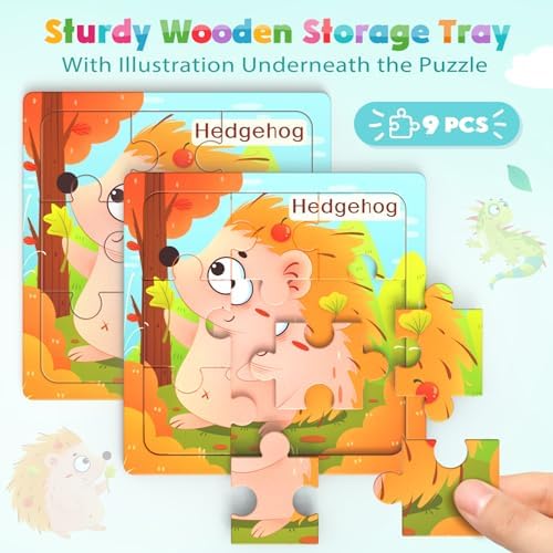 Zeoddler Wooden Puzzles for Toddlers, 8 Pack Animal Jigsaw Puzzles for Kids3-5, 9 Pieces Preschool Learning Activities, Learning & Educational Toys, Gift for Boys, Girls - Image 3
