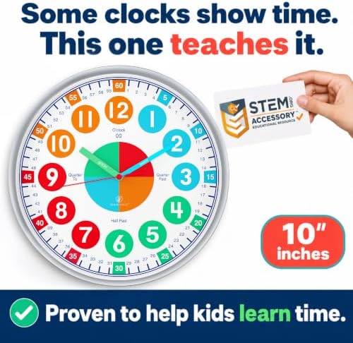 OWLCONIC Kids Teaching Clock - Learning Clock, Silent 10in, Classroom Decor - Image 2