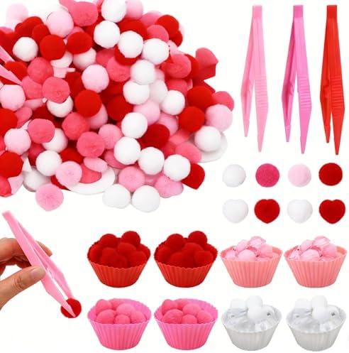 Kaiolbly 241 Piece Valentine's Day Sensory Bin Filler Kit with Pom Poms by kaiolbly