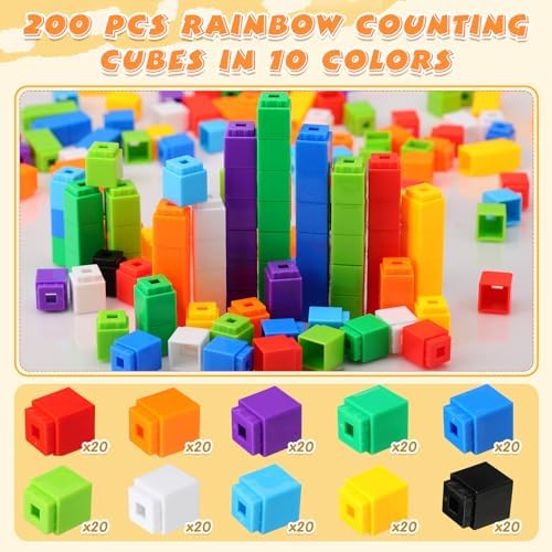 Jenaai 200 Pcs Math Cubes Counting Blocks Linking Connecting Cubes Math Manipulatives with Storage Container Educational Toy for Kids Age 4-8 Kindergarten STEM Activities Preschool(Orange) - Image 3