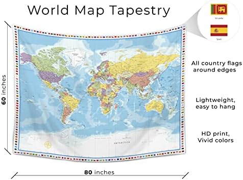 Large World Map Tapestry Wall Hanging For Kids Educational With Country Flags for Classroom Decor Kids Room Home Traveling Geography Students 60x80 In - Image 5