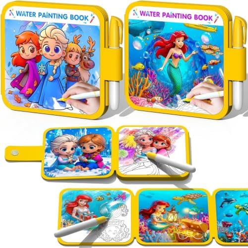 ZHOC Reusable Water Painting Books for Kids – 2 Pack Magic Water Reveal Coloring Books with Water Pens (Ice World & Mermaid) No-Mess Coloring Book Fun Travel Activity for Ages 3 4 5 6 7 8 by ZHOC