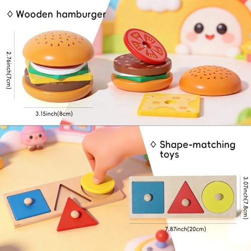 BESTAMTOY 5 in 1 Wooden Educational Learning Toy Set, Montessori Toys for 1 2 3 Year Old,Baby Rain Stick Sensory Fine Motor Skills Toys, Shape Sorter Stacking Puzzle Gifts for Toddlers Boys Girls - Image 4