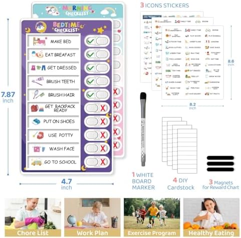 Upgraded 2 in 1 Bedtime/Morning Routine Chart - Magnetic Chore Chart, Cute Visual Schedule Board, Dry Erase Checklist for Kids & Toddlers - Image 6