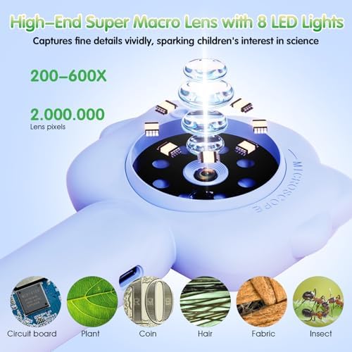 Microscope for Kids, Kids Microscope with Sample Slide, Educational Science Kit Toys for Birthday Gifts Toys for 3+ Year Old Girls, 32GB SD Card Include (Blue) - Image 3