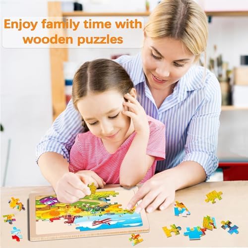 Wooden Puzzles for Toddlers 3-5,6 in 1 Jigsaw Wooden Solar System Puzzles for Ages 4-6,Preschool Educational Brain Toys Gifts for Boys and Girls 2 4 3 5 Year Old（Vehicle） - Image 3