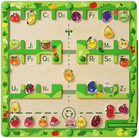 Magnetic Fruit Maze, Montessori Toys，Magnetic Cute Fruit Maze Puzzles,Wooden Toddler Toys for Ages 3-5,Travel Toys for Boys Girls,Toddlers Kids Ideal Gift by QODOFLR