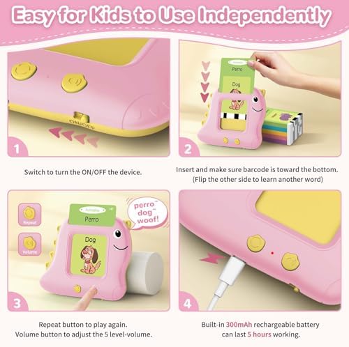 Alotwan Spanish Talking Flash Cards, Bilingual Español & English (Pink) - Image 5
