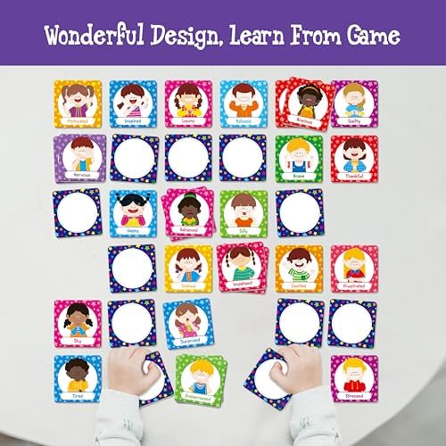 Hebayy 72 PCS Emotions Matching Game, 36 Pairs Feelings Memory Matching Cards Emotional Learning Activities Calm Down Corner Supplies for Baby Toddler Pre-K Preschool Kindergarten Autism ADHD - Image 5