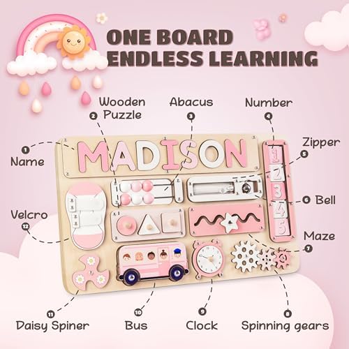 KALOTOYS Personalized Large Busy Board for Toddlers - Montessori Busy Board - Montessori Toys for 1 Year Old Baby Boys Girls - Sensory Toys for Toddlers 1-3 - Peronalized Baby Gift - Image 3