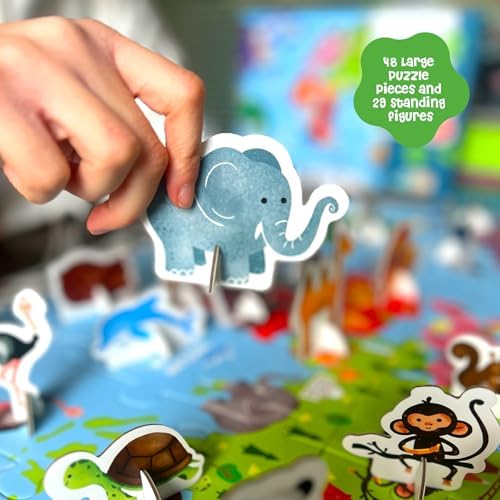 Dinomini Giant World Map Puzzle for Kids - with Interactive Standing Figures - Floor Puzzles for Kids Ages 3-5 - Preschool Learning Activities - Learning & Educational Toys - Image 4