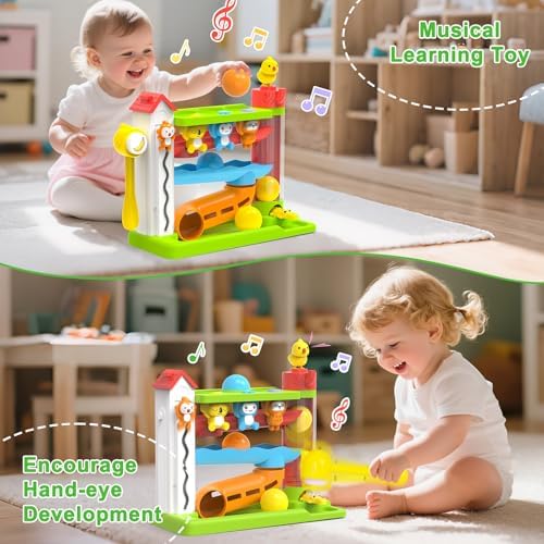 Ussybaby Musical Toys for 1-2 Years Old Boy,Bilingual Ball Drop Toy（Green） - Image 2
