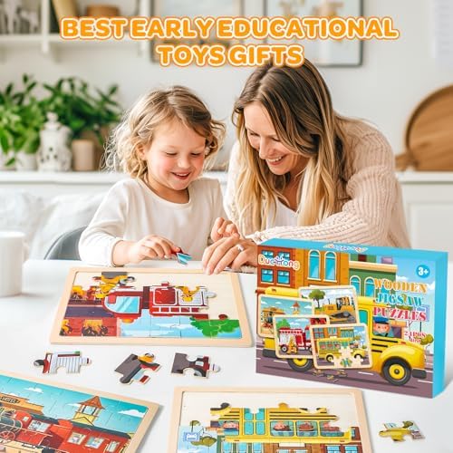 Puzzles for Kids Ages 4-6, 4 Packs 24 Pcs Wooden Jigsaw Puzzles for Toddlers Ages 2-4, Preschool Educational Vehicle Puzzle Toys Gifts for 3 4 5 6 Boys Girls - Image 7