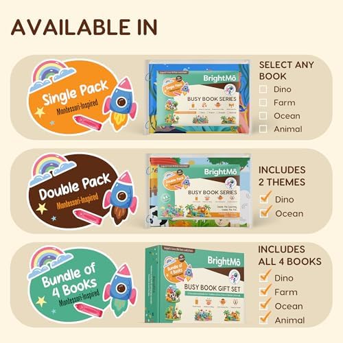 Montessori Busy Book Set (Dinosaur + Ocean) – Preschool Learning Activities for Ages 3+, Fine Motor Skills, Interactive Velcro Activity Kit, Travel Toy for Kids (2-in-1 Bundle) - Image 5