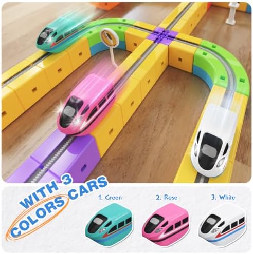 Electric Train Set,3D Infinity Flexible Tracks with Anti-Gravity 3 Cars for Kids Ages 3-8,DIY Race Track Block Building Toys,93pcs STEM Toy Train Birthday Gifts for Boys and Girls - Image 2