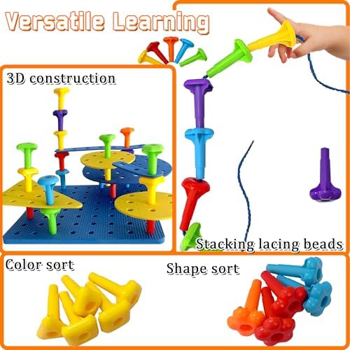 Counting Peg Board for Kids - Toddler Stacking Toys - 65 Pcs DIY Building Set Large Foam Board & Occupational Therapy Toys, Color Sorting & Lacing Toy , Montessori Tools, Peg Puzzles for Toddlers 3 - Image 4