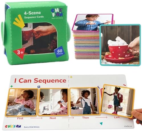 CHEFAN Sequencing Cards for Kids, Speech Therapy Sequence Game with Board, Preschool Kindergarten Storytelling Sentence Building Learning Activities (4 Steps) by CHEFAN
