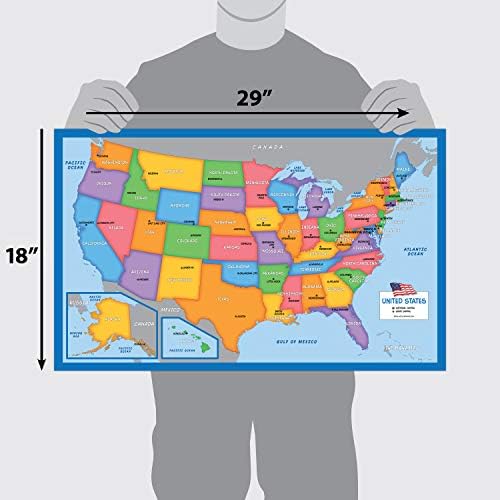 2 Pack - USA Map for Kids + Blue Ocean World Map (LAMINATED, 18" x 29") - Image 2