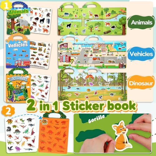 3PC Reusable Sticker Book for Toddler 3-5 Year Old, Travel Activity for Kid - Image 3