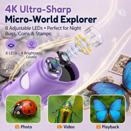 Kids Microscope, 1000X Handheld Digital Pocket Microscope with 2.4" IPS Screen & 8 LEDs, Rechargeable STEM Educational Science Toy for Outdoor Exploration, Gift for Boys Girls Age 4-12, Violet - Image 3