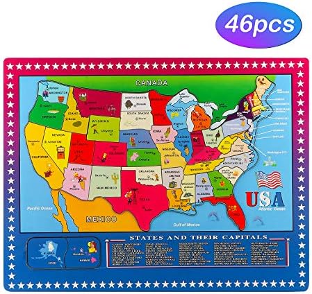 Wondertoys 46 Pieces Wooden USA Map Puzzle for Kids US Map Puzzle Educational Geography Puzzles United States Map Puzzle for Boy Girl - Image 2