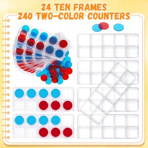 Soulchen 24 Sets Plastic Ten Frames Bulk for Classroom Math Manipulatives for Kids Classroom Math Counters Supplies Including 24 Plastic Ten Frames 240 Counters for Teach Number Concepts - Image 4