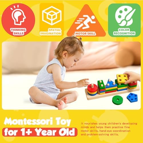 Montessori Toys for 2 3 Year Old Girls Boys, Wooden Sensory Toys for 2-3 Year Old Birthday Gifts, Education Toddler Puzzles Easter Basket Stuffers Learning Toy Activities Puzzles Ages 2-3 - Image 4