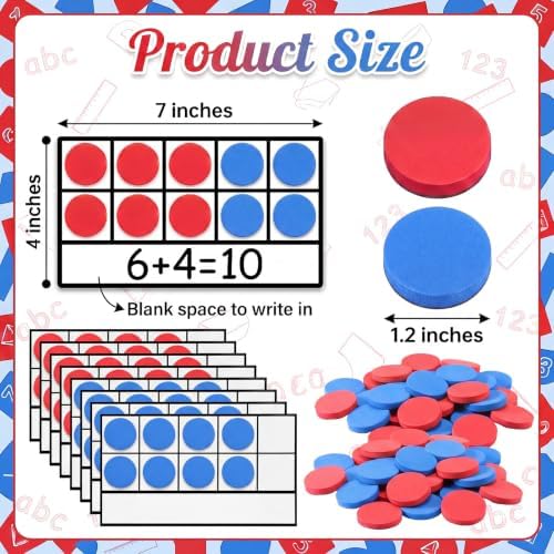 Ireer 20 Sets Bulk Magnetic Ten Frames for Classroom 200 Magnetic Math Counters and 20 Boards Kindergarten Classroom Must Haves Math Manipulatives for Home Prek Preschool Elementary(Red Blue) - Image 2