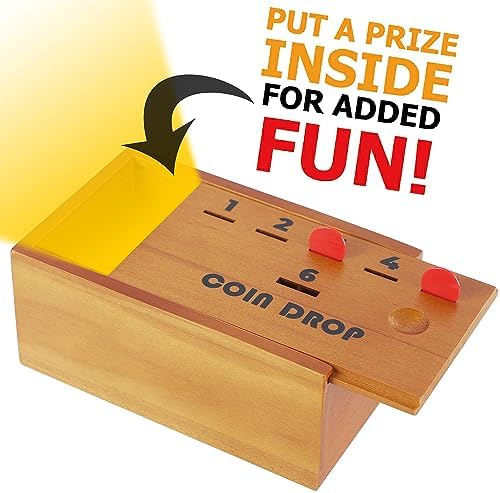 Juegoal Coin Drop Set, Pennies Dice Games, Wooden Tabletop Board Game Sets for 2-6 Player, Wood Penny Game Box Includes 48 Chips & 1 Dice - Image 3