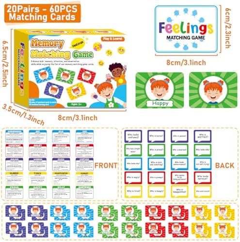 gisgfim Feelings Emotion Cards Match Game Social Emotional Learning Activities Social Emotion Skills Educational Memory Matching Game Flash Card for Calm Down Corner Supplies Preschool Kindergarten - Image 2