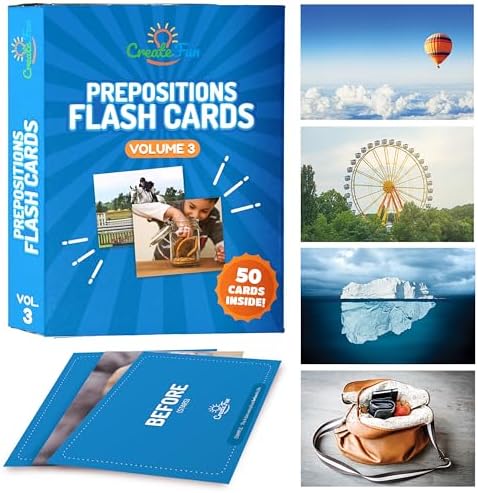 CreateFun 50 Preposition Flash Cards V3 Kids, School, Adults, ESL & Autism by CreateFun