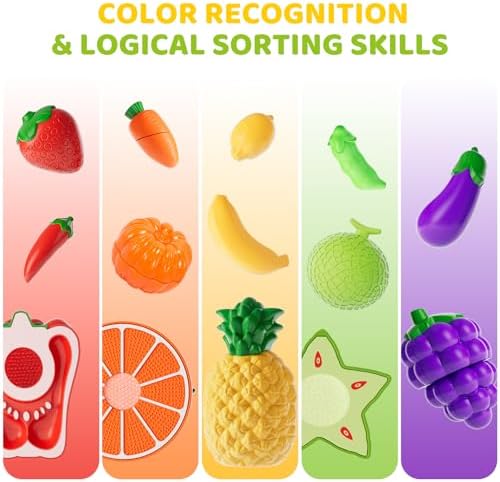 Color Sorting Play Food Set with Cutting Fruits&Felt Tree Mat - Image 4
