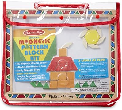 Melissa & Doug Deluxe Wooden Magnetic Pattern Blocks Set - Educational Toy with 120 Magnets and Carrying Case, Multi/None, 1 EA, English Only. - Image 6