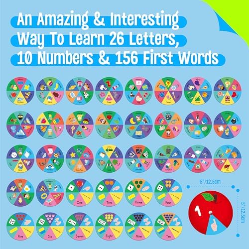 Alphabet Learning Toy, ABC Letters, Numbers, Animals Sight Words, Spinning Game 36 PCS Montessori Educational Round Cards for Toddlers, Kids 3-5 - Image 7