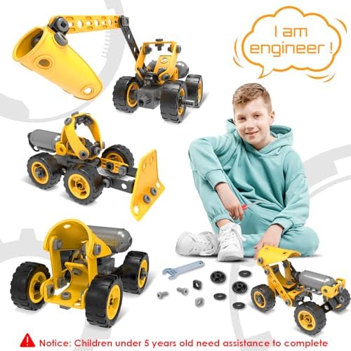 10 in 1 Kids STEM Building Toys, Electric Building Blocks Toys Set for 5 6 7 8+ Year Old Boy, Educational STEM Learning Construction Excavator Kit for Kids Age 4-8 5-7 6-8 8-10 - Image 3