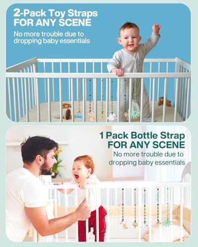 LittleHugs Toy Straps for Baby, Adjustable Toy Holder for Stroller Accessories, Silicone Tether Pacifier Clip, No Throw Travel Essential Leash for High Chair, Car Seat (3- Pack) - Image 5