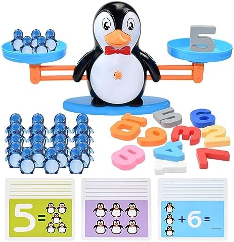 BAKAM Penguin Balance Scale Number Counting Blocks Games for Kids Ages 3-5, Montessori Math Games for Kids 5-7, Preschool Kindergarten Learning Activities, STEM Educational Toys for 3+ Year Old by BAKAMToys