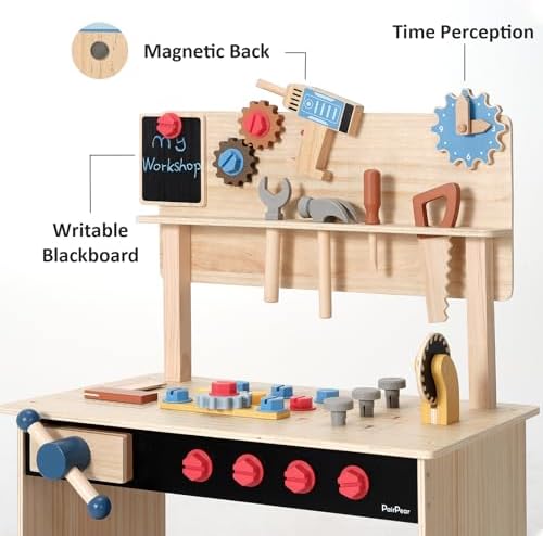 PairPear Wooden Kids Tool Bench, Large Workbench with Tool Set with Toy Box - Image 4