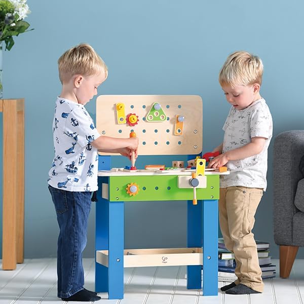 Award Winning Hape Master Workbench Kid's Wooden Toolbench Pretend Builder Set, Multicolor (E3000) - Image 6