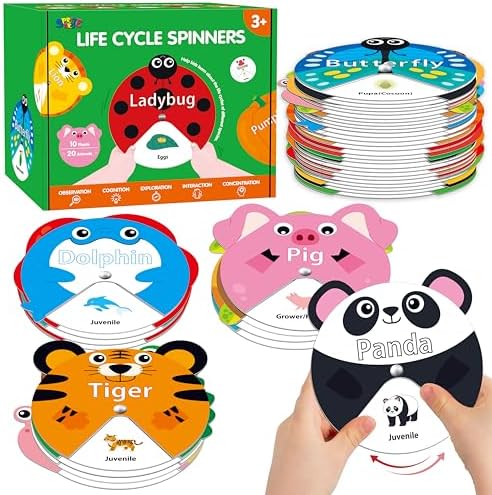 30 PCS Life Cycle Spinners, 20 Animals & 10 Plants Montessori Learning Toy for Kids, Educational Spinning Game Nature & Science Learning Activities for Toddlers by SpriteGru