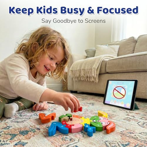 LovesTown Wooden Puzzles for Kids, Double Sided Rabbit Jigsaw with Alphabet & Numbers, Montessori Educational Toy for Toddlers, Chunky Animal Gift (Pack of 2) - Image 5
