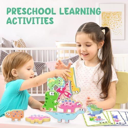 Zeoddler Montessori Toys for Toddlers, 10 Pack Wooden Dinosaur Stacking Blocks, Sorting & Stacking Preschool Learning Activities, Gift for Boys, Girls - Image 6