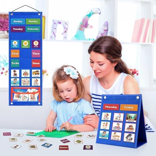 PITCOTT Visual Schedule for Kids Chore Chart，103 Daily Schedule Board Routine Pocket Chart Cards for Toddlers,Autism Learning Material Tool Wall Planner for Home School with 3 in 1 Cards Gift for Kids - Image 5
