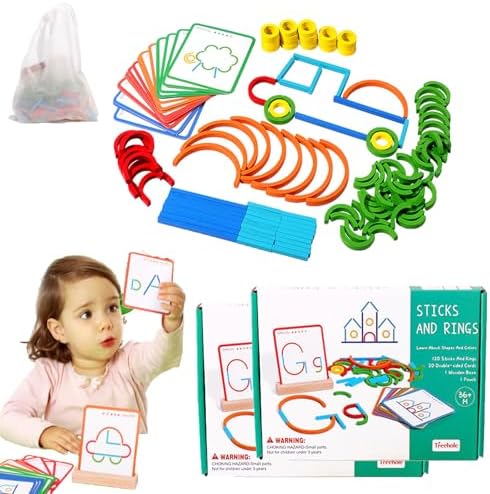 Montessori Smart Sticks, Montessori Smart Sticks for Toddlers, Sticks and Rings Wooden Tangram Puzzle, Quick Thinking Puzzle Blocks (2set) by cooluder